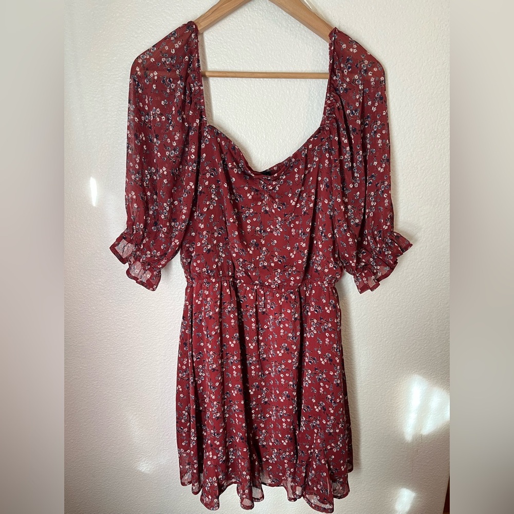 Trixxi Cottage Core Floral Clay Red Balloon Sleeve Mini Dress XL NWOT - Picture 4 of 14